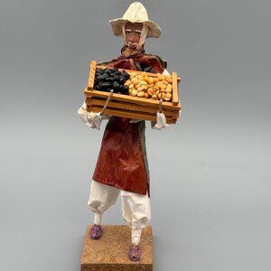Vintage Mexican Paper Mache Folk Art Figure Holding Corn Crate, 12 Inch Mexican